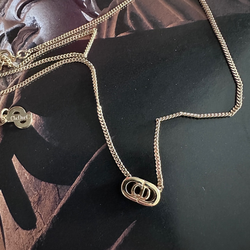 Vtg Christian Dior logo Gold tone Necklace